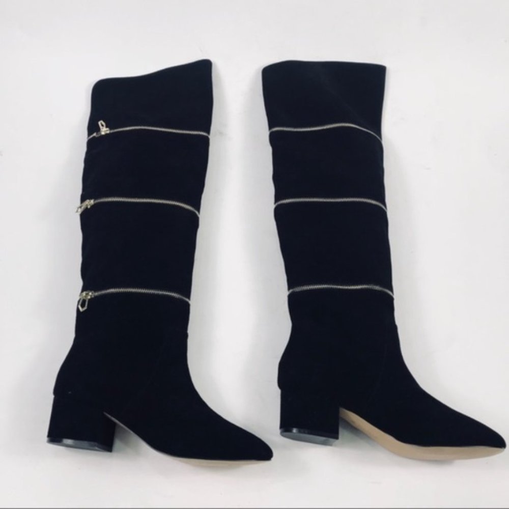 Botkier Black Suede Gold Zipper Over the Knee Boots Size 8 Brand New - Picture 3 of 8